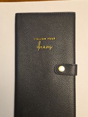 Katie Loxton Black Pebbled Passport Wallet with Gold 'Follow Your Dreams'